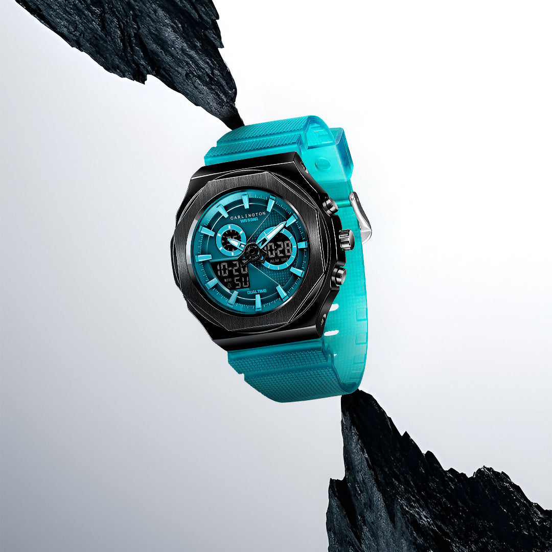 Carlington Velocity Series Analog-Digital Sports Watches for Men and Boys with Alarm, Stopwatch, Backlit Display, Dualtime, Silicone Rubber Strap, Water & Shock Resiatant - CT_8102