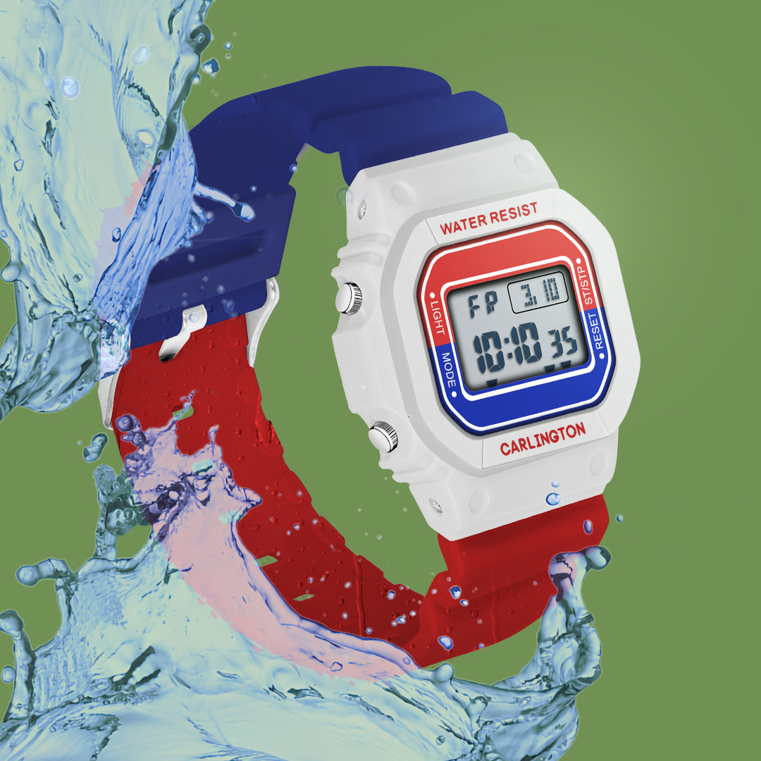 Carlington Kids Digital Watch for Boys and Girls Age 2 to 12 Years White Green Black Yellow Colour Band with Alarm and Date Display - CT_718