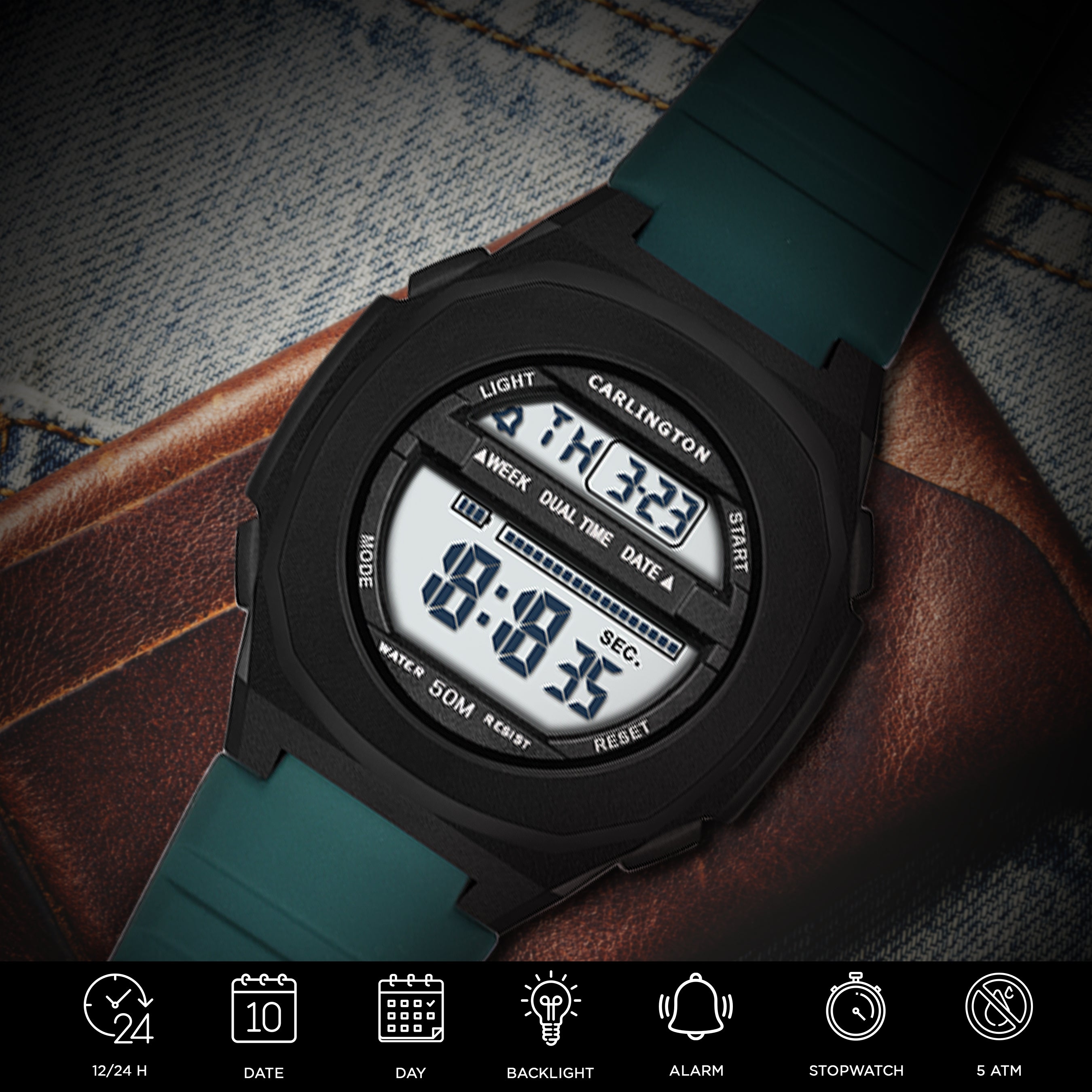 Carlington Endurance Series Digital Sports Watches For Men & Women - CT_9117 Teal