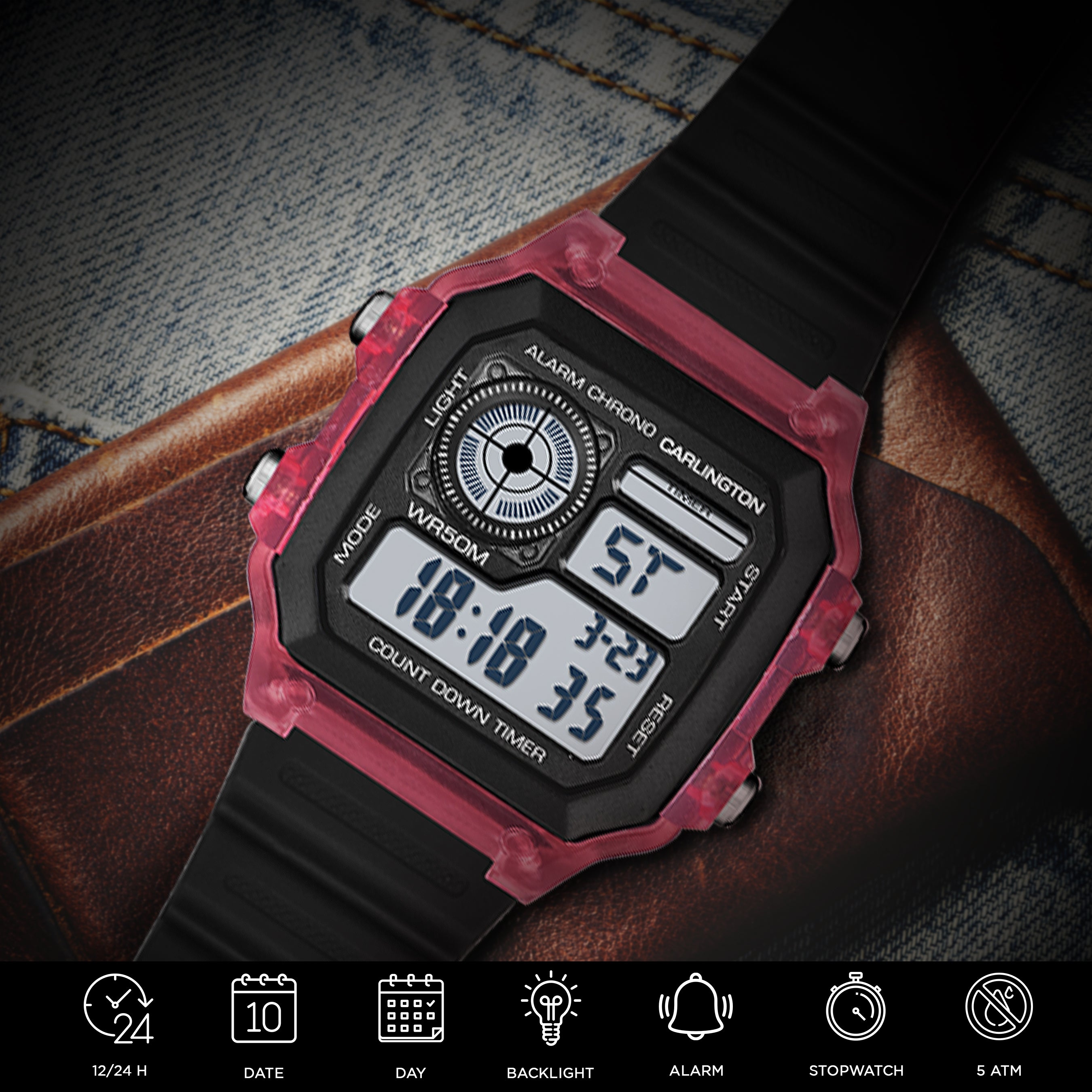 Carlington Endurance Series Digital Sports Watches For Men & Women - CT_9079 Red-Black