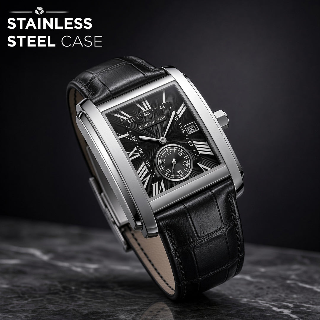 Carlington MERIDIAN 4070 Black – Luxury Men's Rectangular Analog Quartz Watch