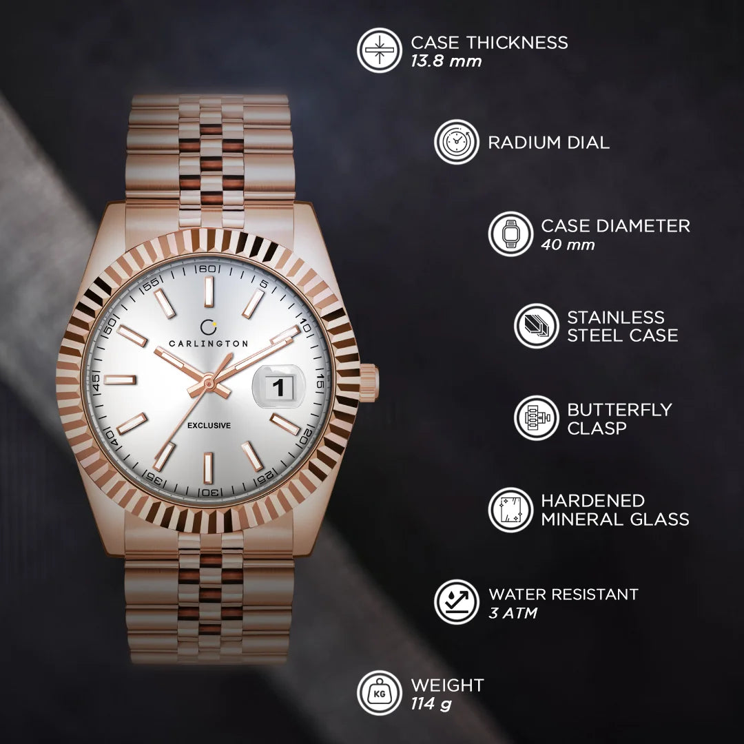 Exclusive 8811 Rose White Gents Analog Watch