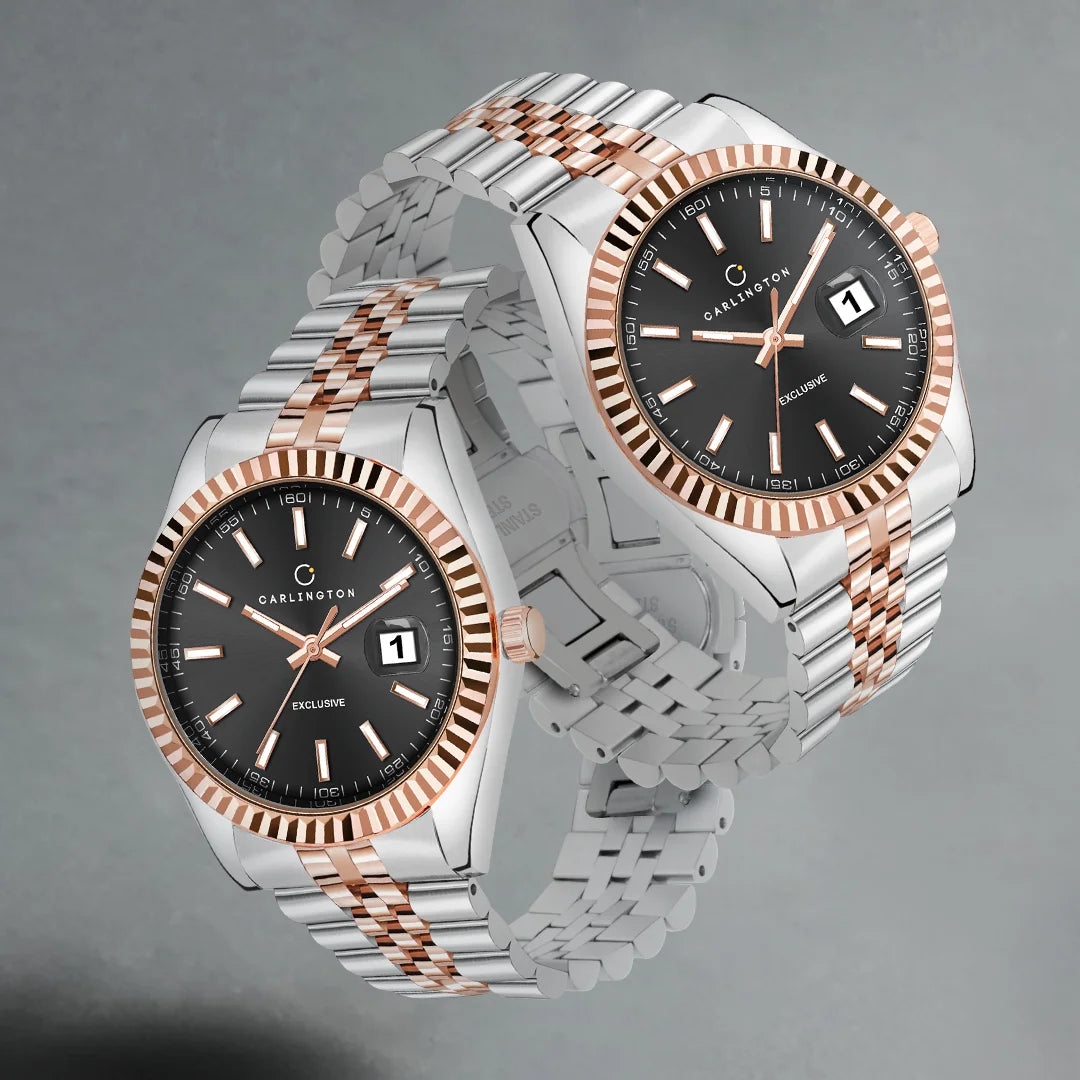 Exclusive 8811 Two Tone Black Gents Analog Watch