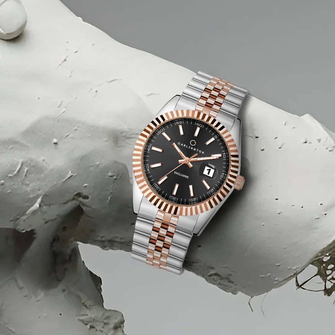 Exclusive 8811 Two Tone Black Gents Analog Watch