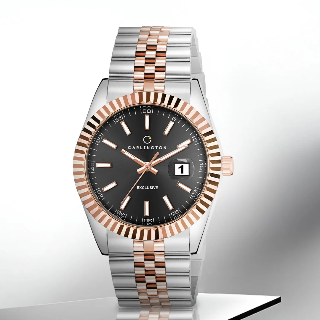 Exclusive 8811 Two Tone Black Gents Analog Watch