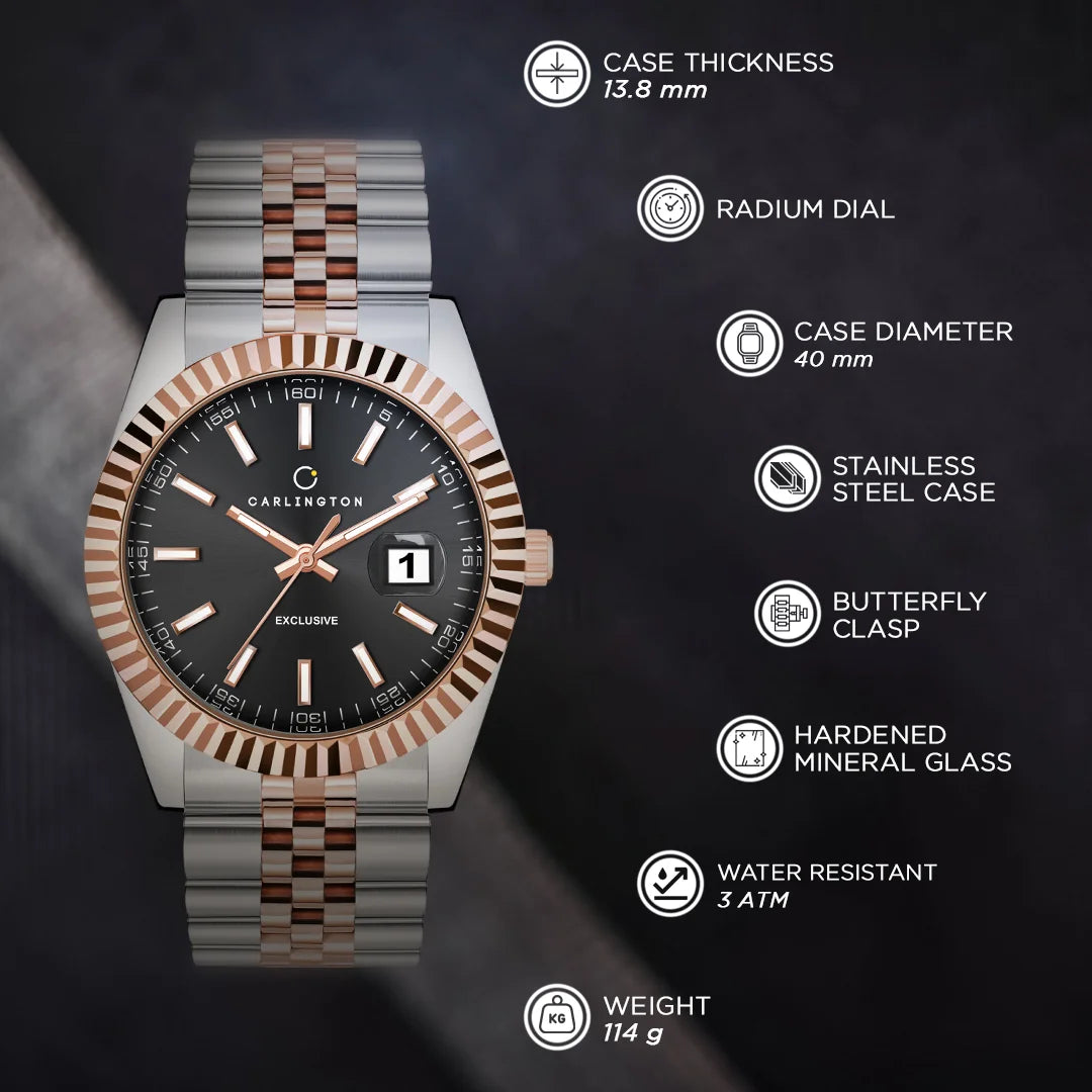 Exclusive 8811 Two Tone Black Gents Analog Watch