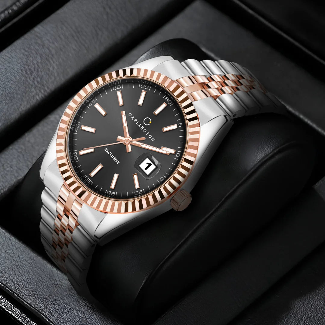 Exclusive 8811 Two Tone Black Gents Analog Watch