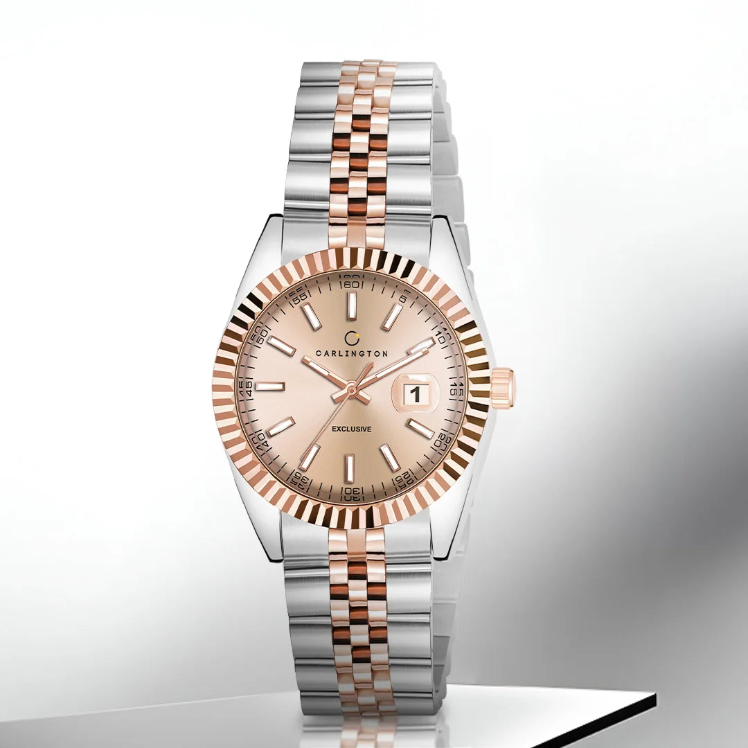 Exclusive 8811 Two Tone Rose Ladies Analog Watch