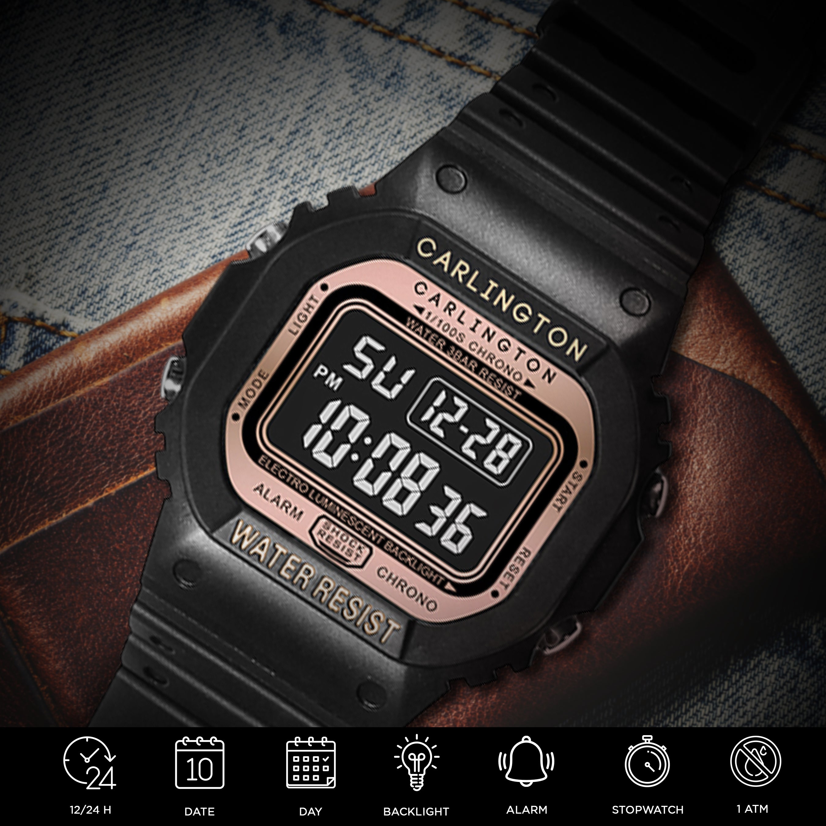 Carlington Digital Sports Watch Dual Time, Alarm, Calendar, Stopwatch, Water-Resistant, Shock-Resistant, Back Light Display. The Perfect Watch for Men - CT 1801