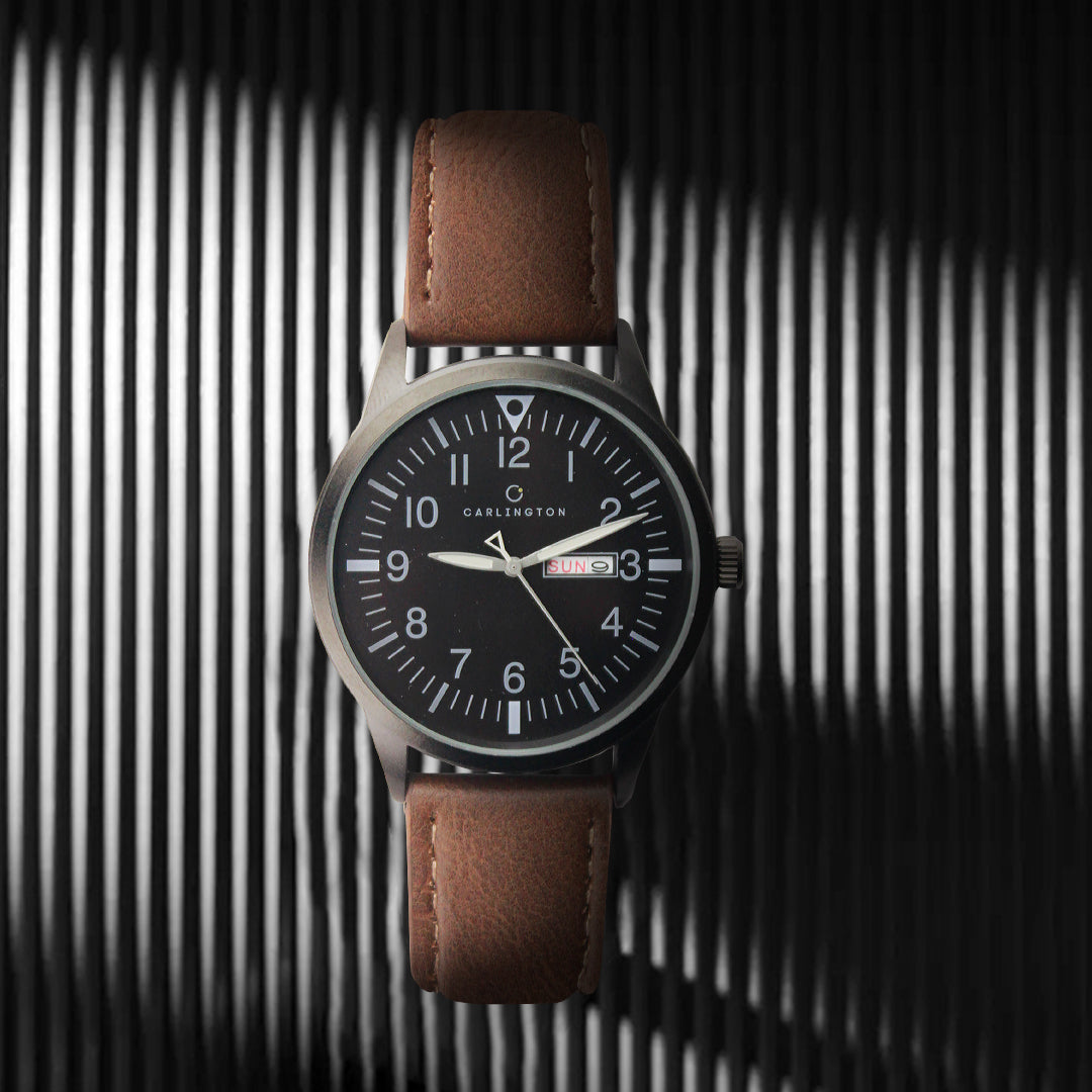 Carlington Aristocrat Series Analog Day & Date Watches for Men with Premium Leather Strap - CT 1074