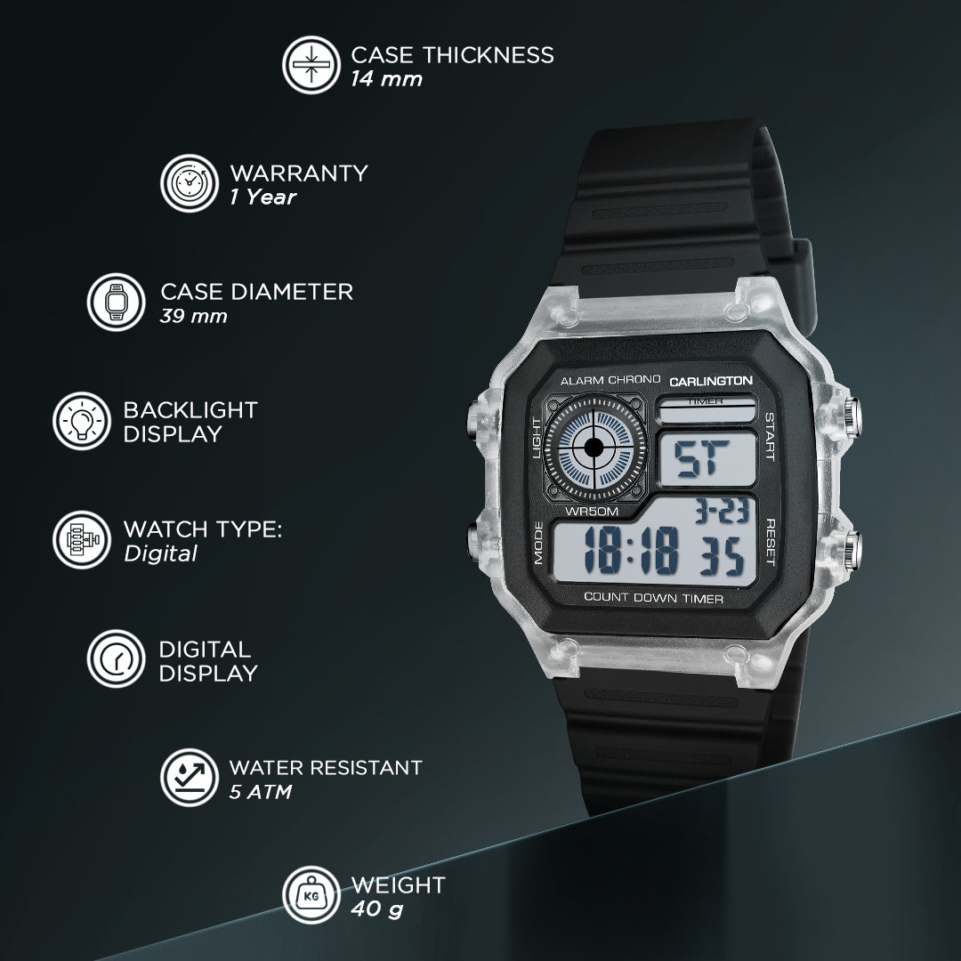 Carlington Endurance Series Digital Sports Watches For Men & Women - CT_9079 White- Black