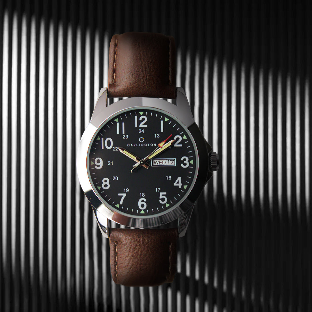 Carlington Aristocrat Series Analog Day & Date Watches for Men with Premium Leather Strap - CT 1073