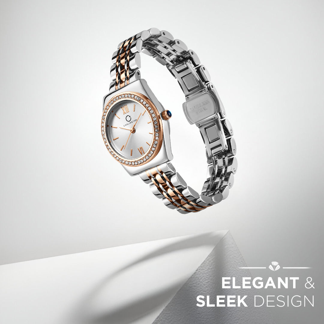 Carlington Diva Series Analog Women Wrist Watches with Stainless Steel Chain Strap | Premium Fashion Watches for Ladies | CT - 107