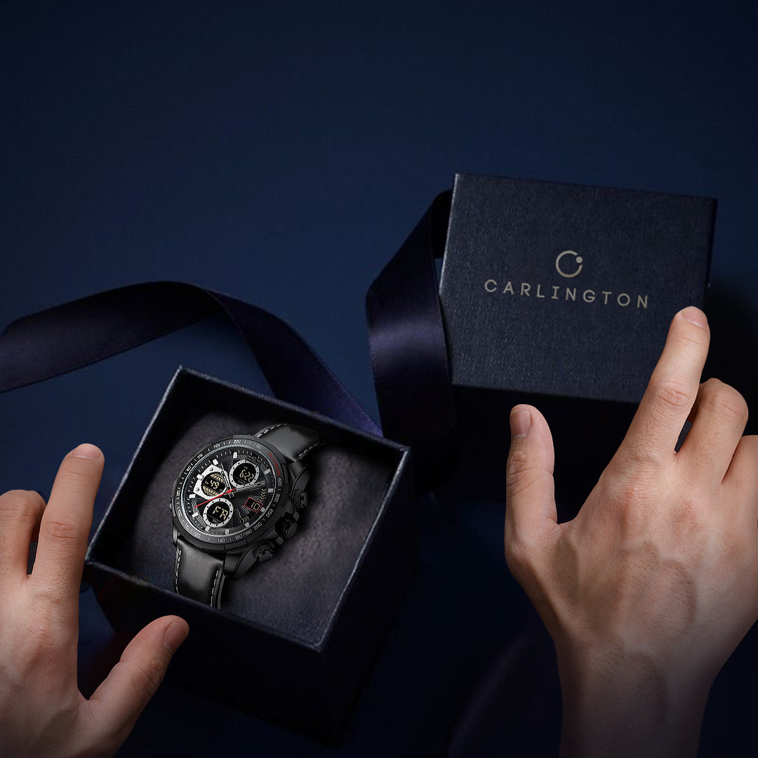 Carlington Nitro Analog-Digital Men’s Premium Leather Strap Wrist Watch | Quartz Movement | Water & Shock Resistant Watch for Men | Casual & Formal Wear - CT_9197