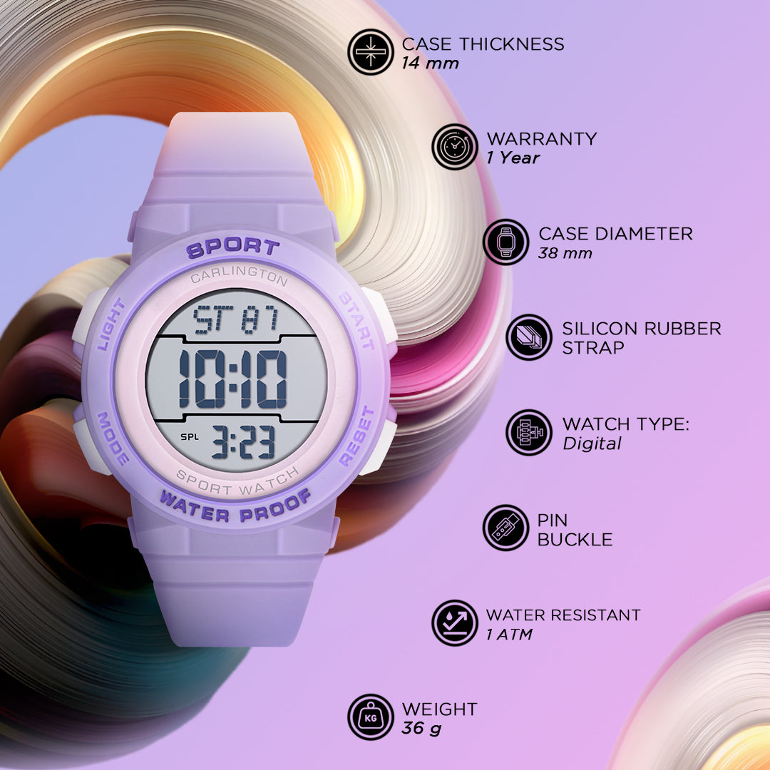 Carlington Kids Digital Watch for Boys and Girls Age 2 to 14 Years Red Purple Black Colour Band with Alarm and Date Display - CT_9123