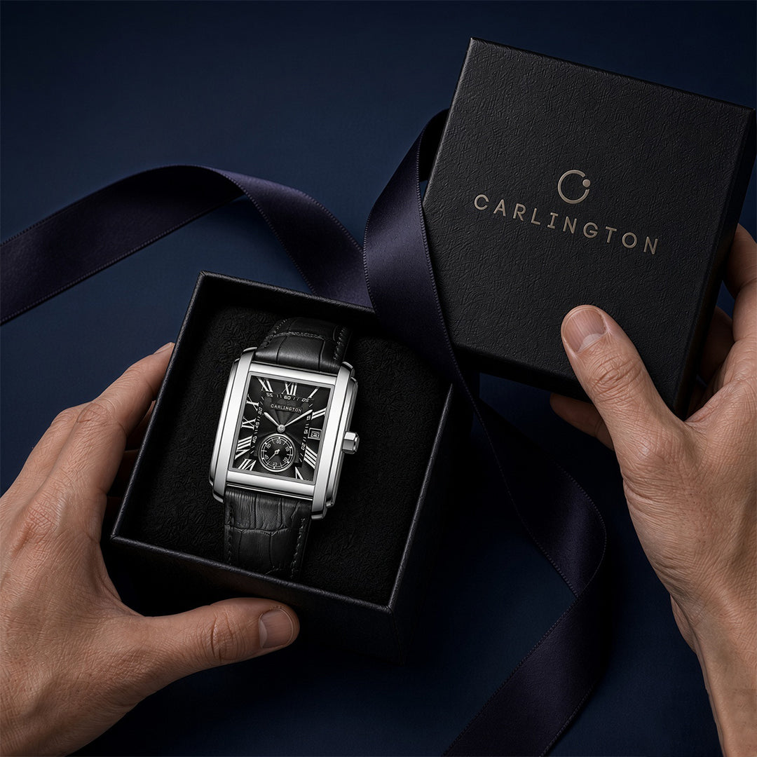 Carlington MERIDIAN 4070 Black – Luxury Men's Rectangular Analog Quartz Watch