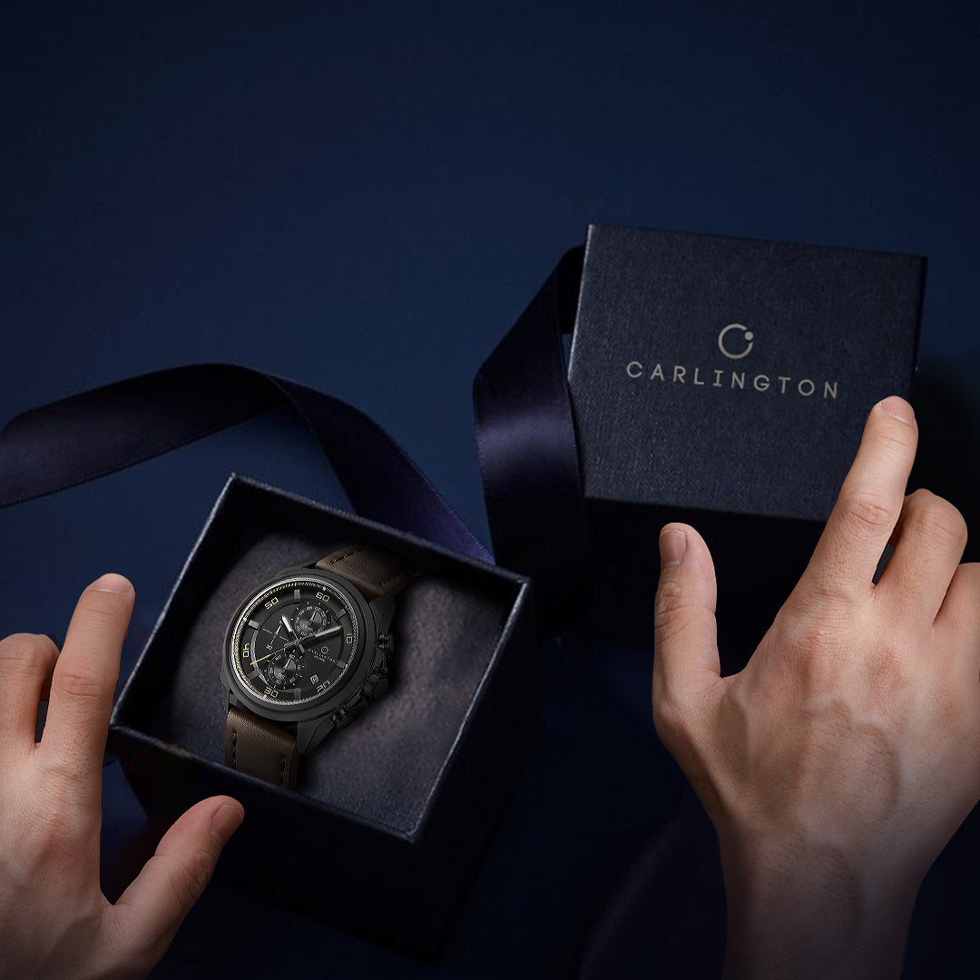 Carlington Nitro Analog Chronograph Men’s Premium Leather Strap Wrist Watch | Quartz Movement | Water & Shock Resistant Watch for Men | Casual & Formal Wear - CT_8075