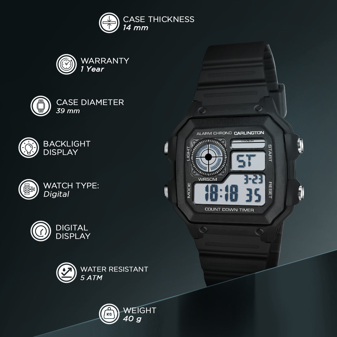 Carlington Endurance Series Digital Sports Watches For Men & Women - CT_9079 Black