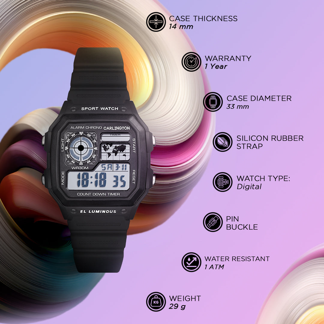 Carlington Kids Digital Watch for Boys and Girls Age 2 to 12 Years Pink Green Black Colour Band with Alarm and Date Display - CT_321