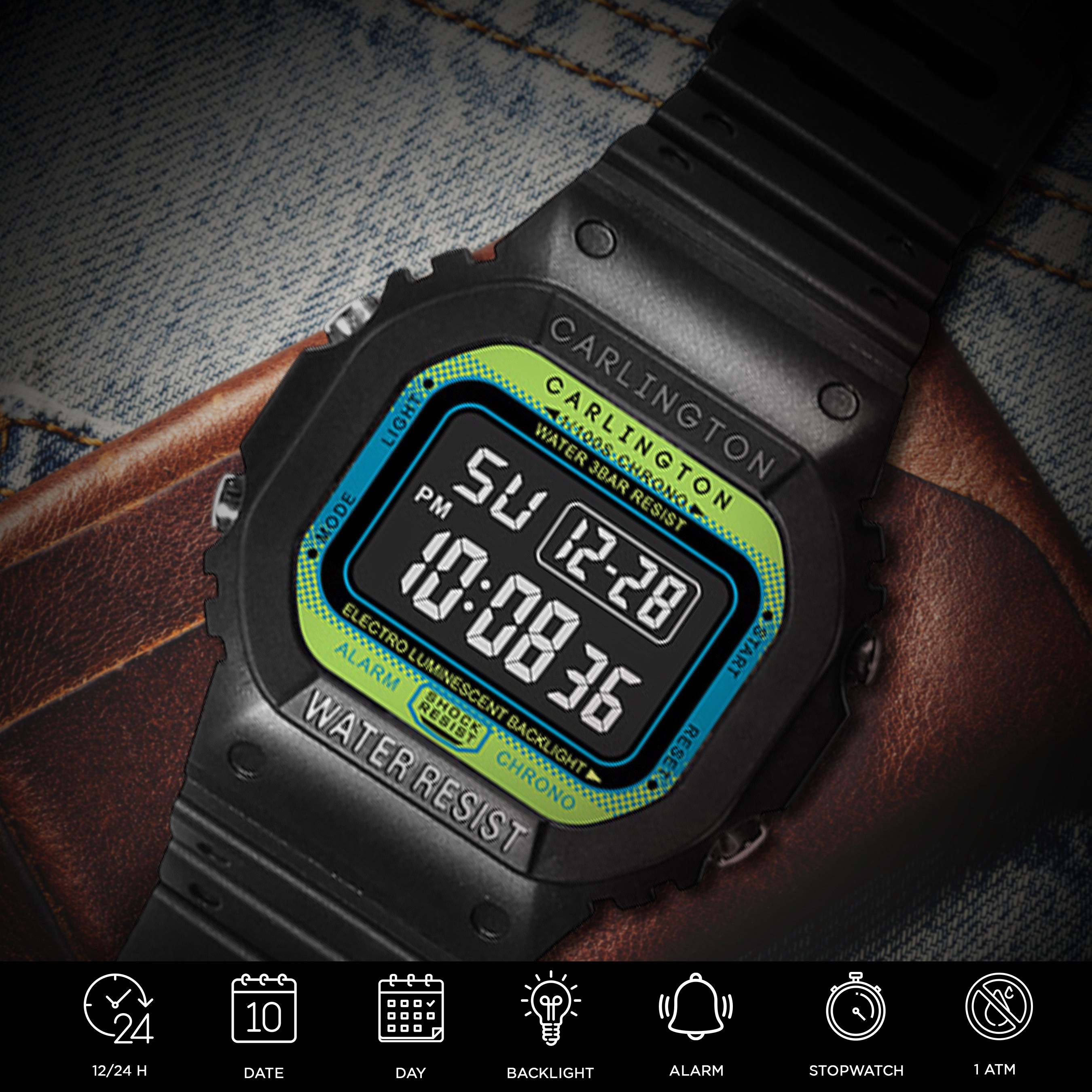 Carlington Digital Sports Watch Dual Time, Alarm, Calendar, Stopwatch, Water-Resistant, Shock-Resistant, Back Light Display. The Perfect Watch for Men - CT 1801