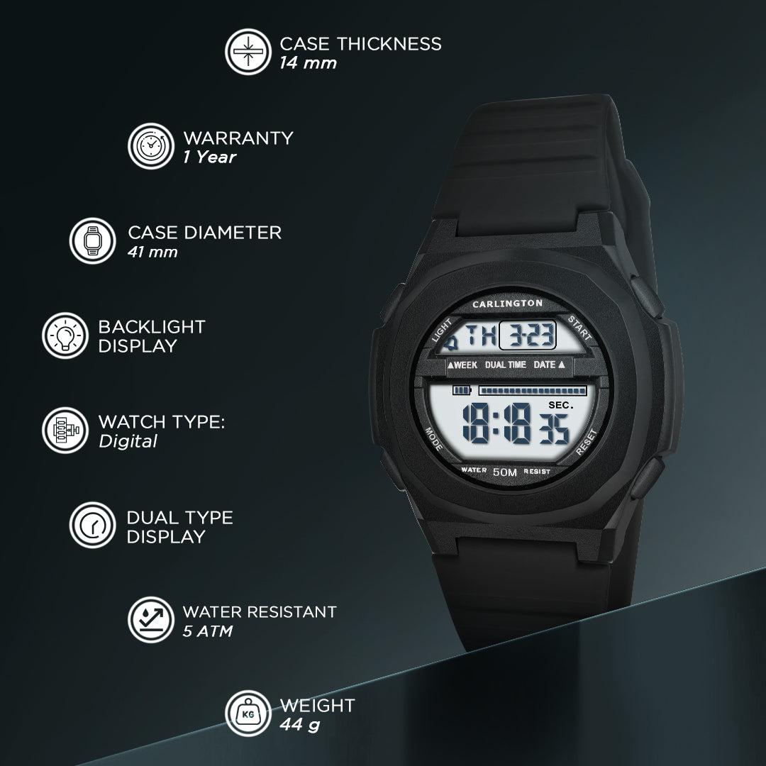 Carlington Endurance Series Digital Sports Watches For Men & Women - CT_9117 Black