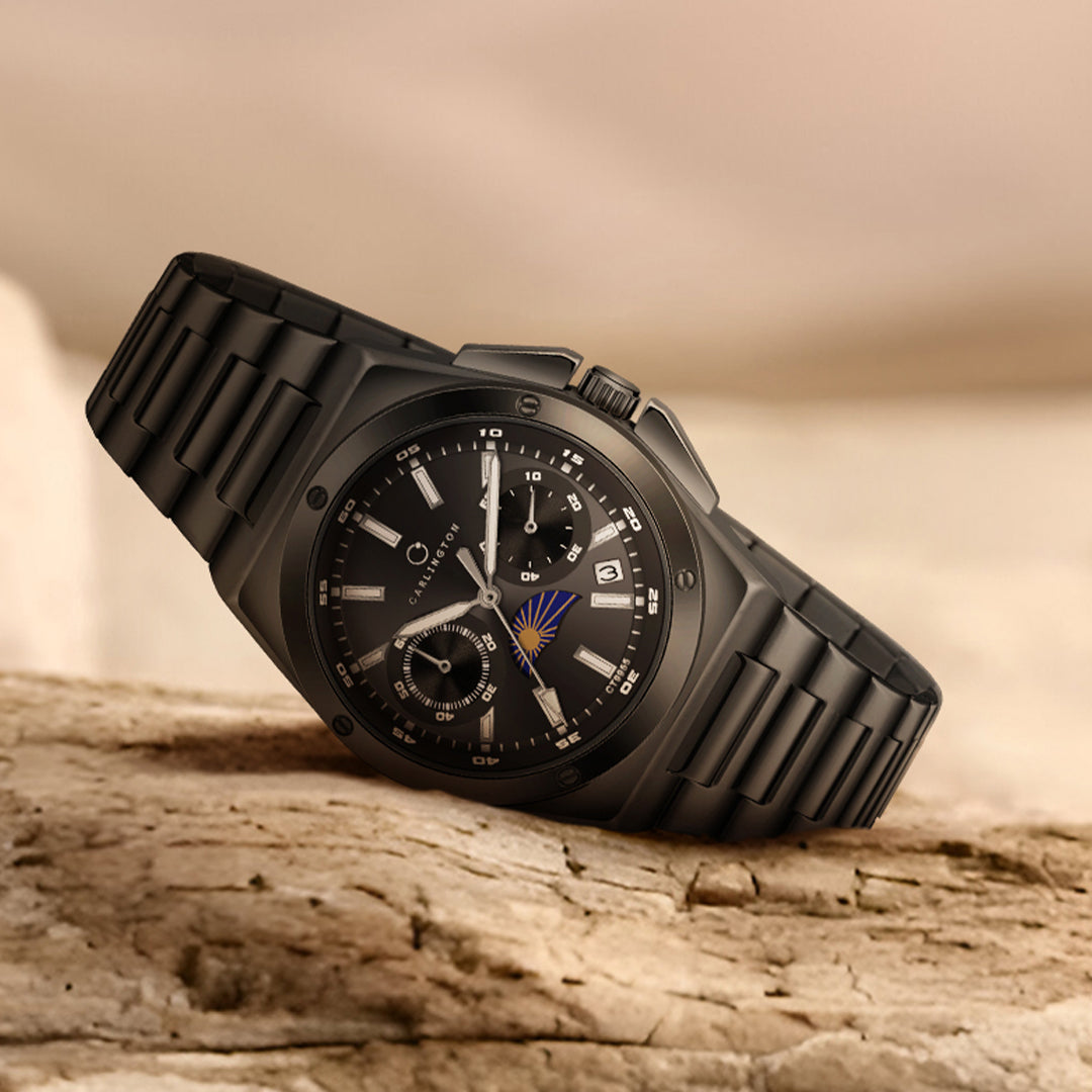 Carlington Legacy Series Analog Wrist Watches With Sun & Moon Face With Stainless Steel Strap for Men - CT 9955