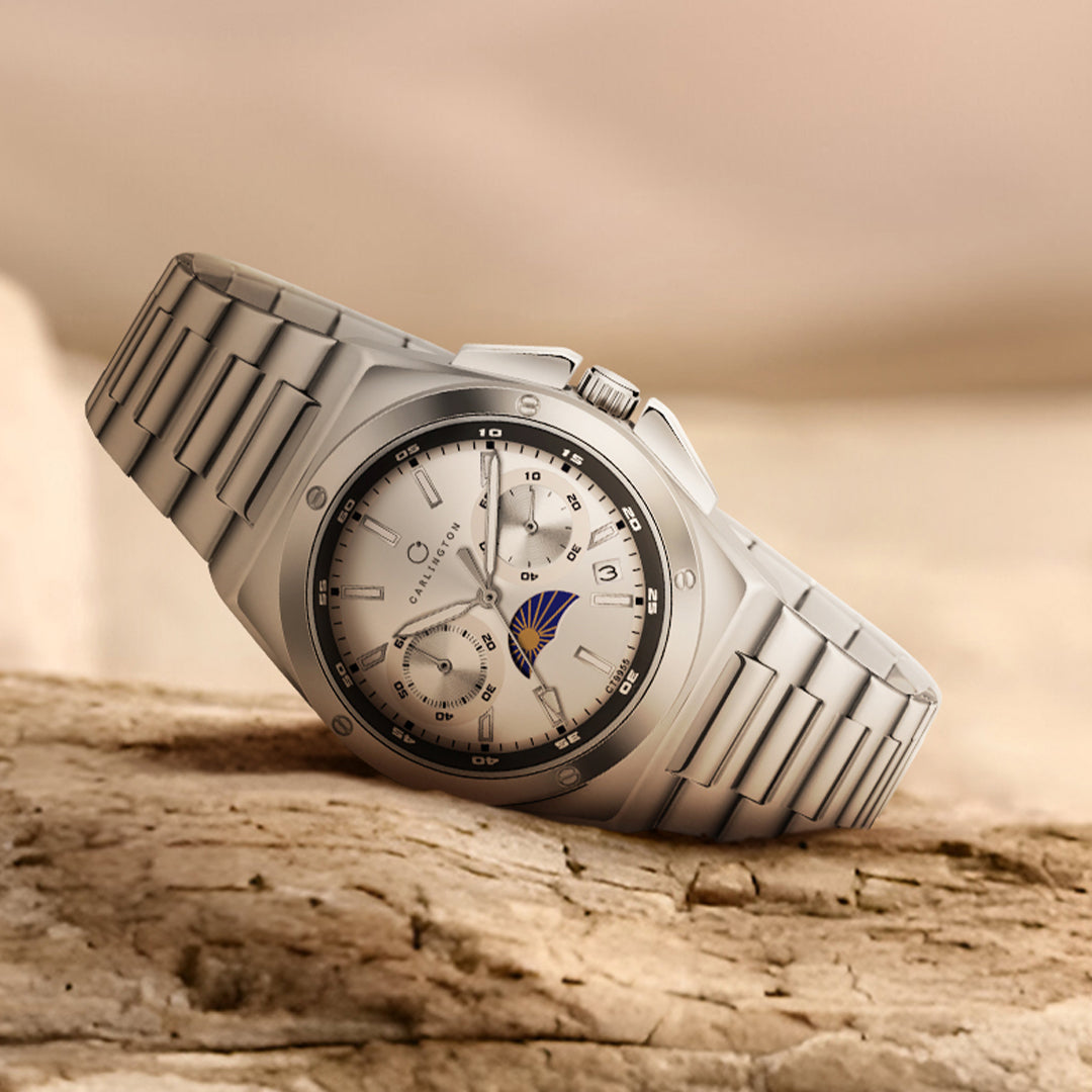 Carlington Legacy Series Analog Wrist Watches With Sun & Moon Face With Stainless Steel Strap for Men - CT 9955