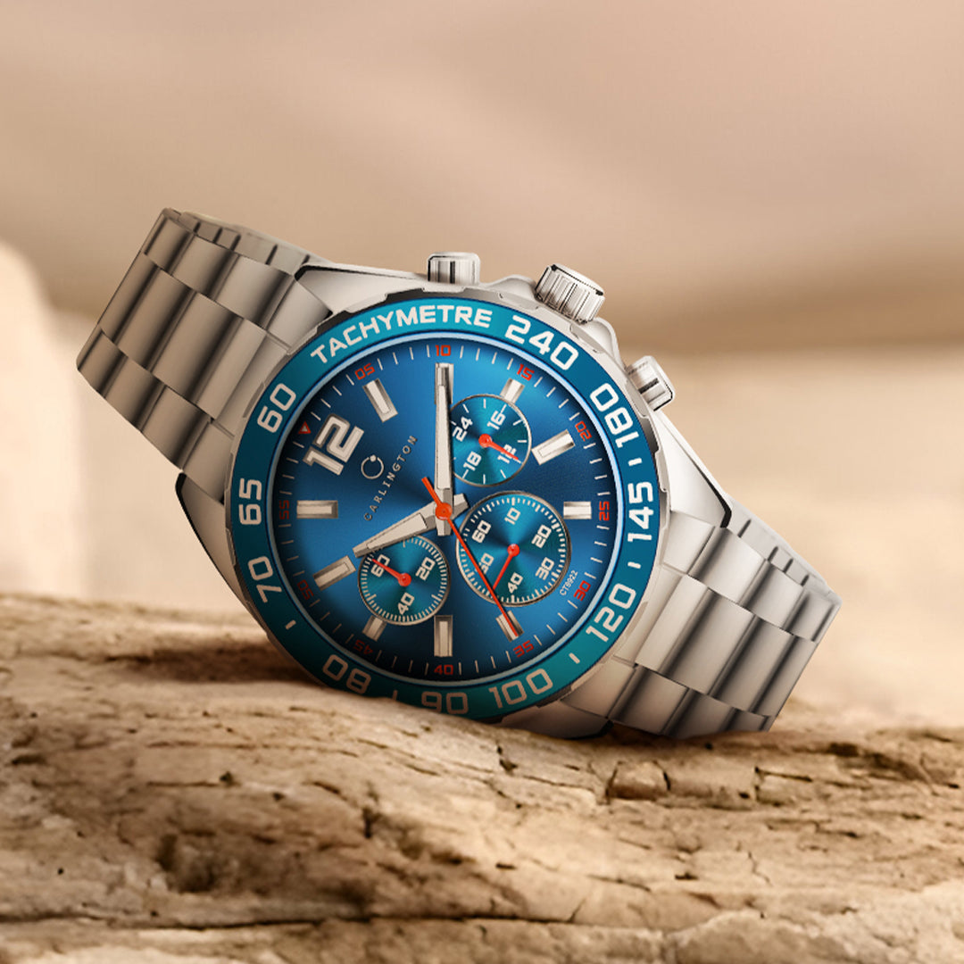 Carlington Legacy Series Analog Wrist Watches with Chronograph & Stainless Steel Chain Strap for Men - CT 9922