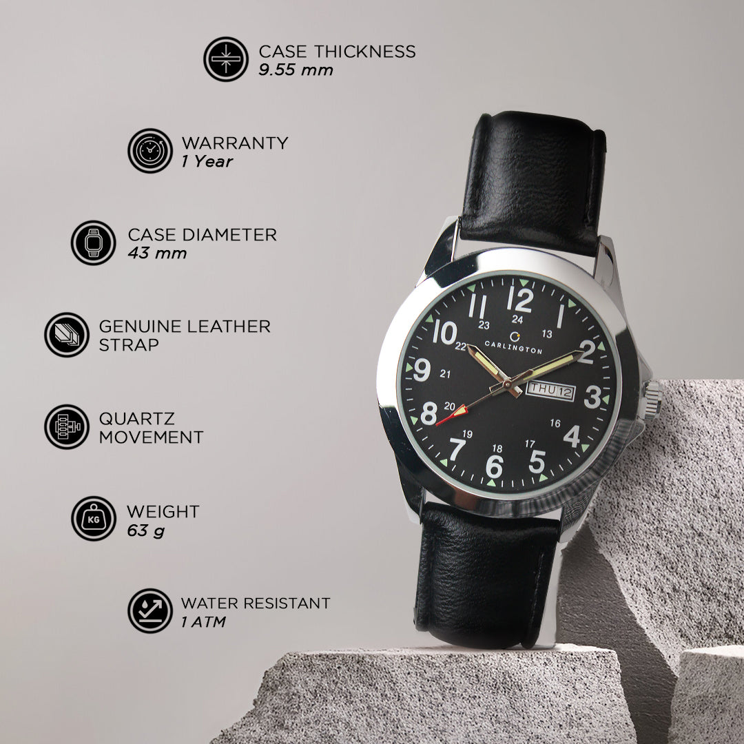 Carlington Aristocrat Series Analog Day & Date Watches for Men with Premium Leather Strap - CT 1073
