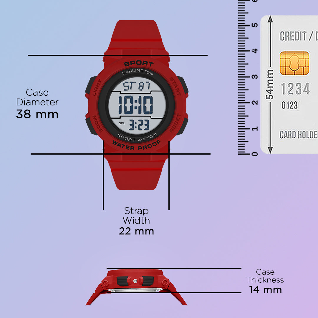 Carlington Kids Digital Watch for Boys and Girls Age 2 to 14 Years Red Purple Black Colour Band with Alarm and Date Display - CT_9123