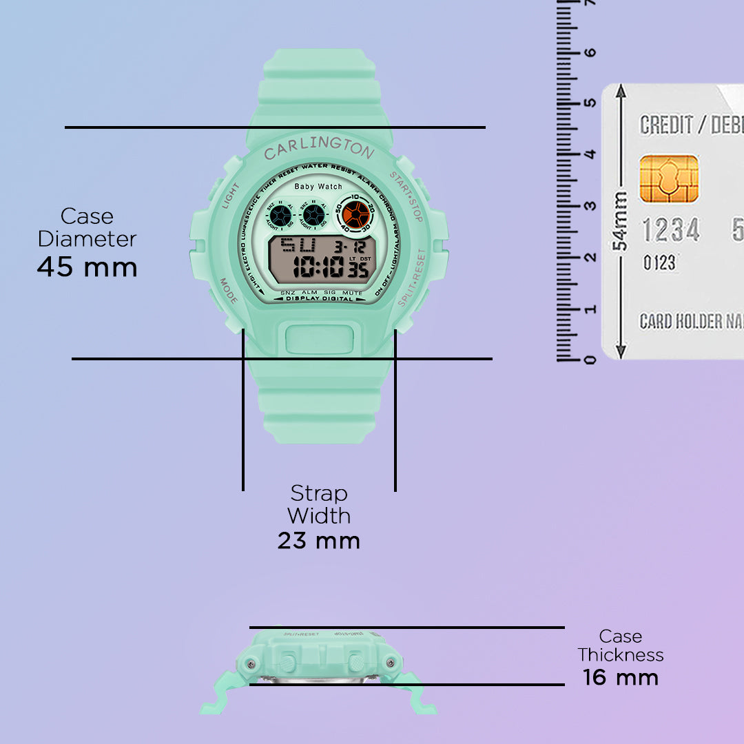 Carlington Kids Digital Watch for Boys and Girls Age 2 to 14 Years Pink Green Black Colour Band with Alarm and Date Display - CT_717