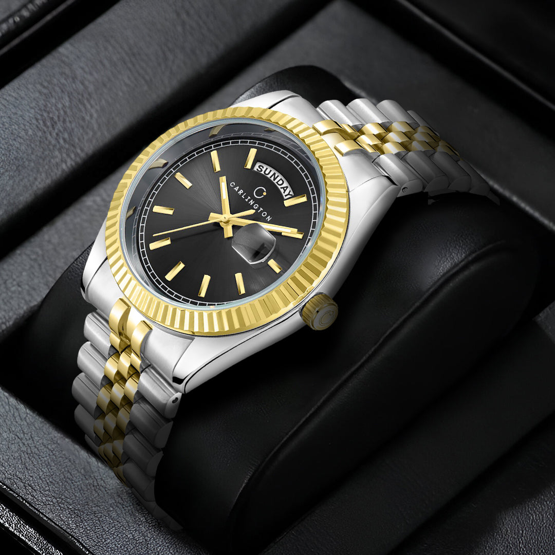 Carlington Analog Gents Watches with Stainless Steel Chain Strap | Day and Date Display | Premium Gift Watches for Men – Stylish Casual & Formal Wrist Watch - CT 8888