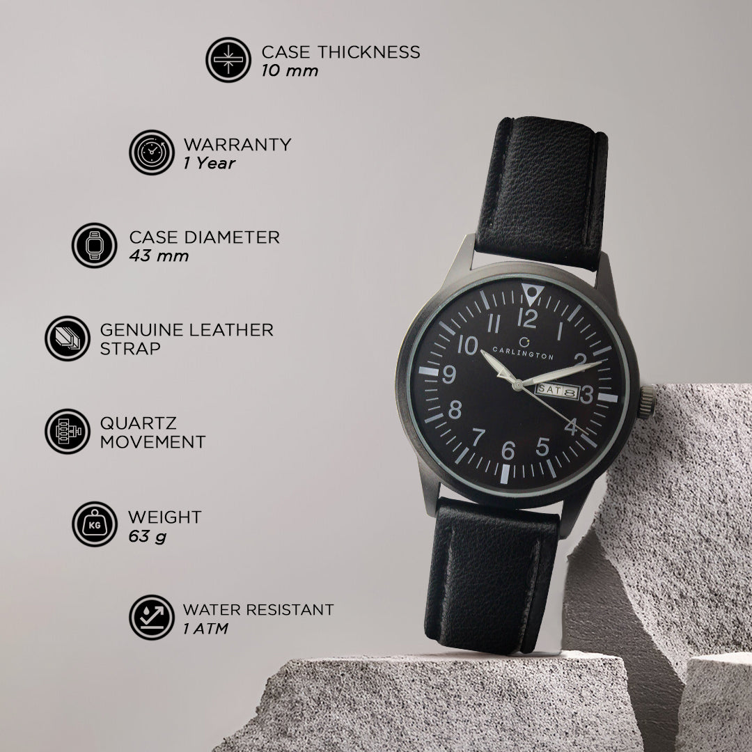Carlington Aristocrat Series Analog Day & Date Watches for Men with Premium Leather Strap - CT 1074