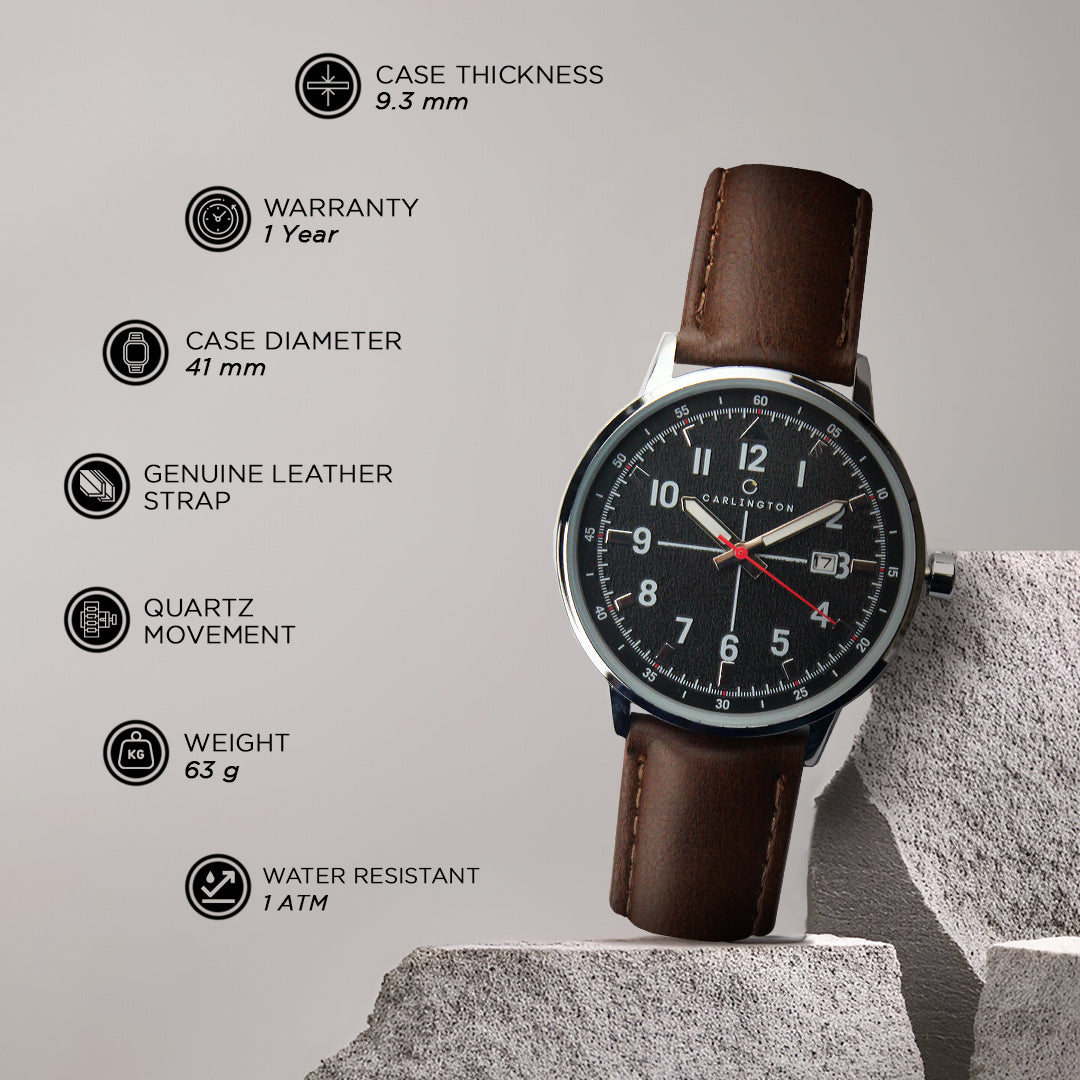 Carlington Aristocrat Series Analog Date Watches for Men with Premium Leather Strap - CT 1075