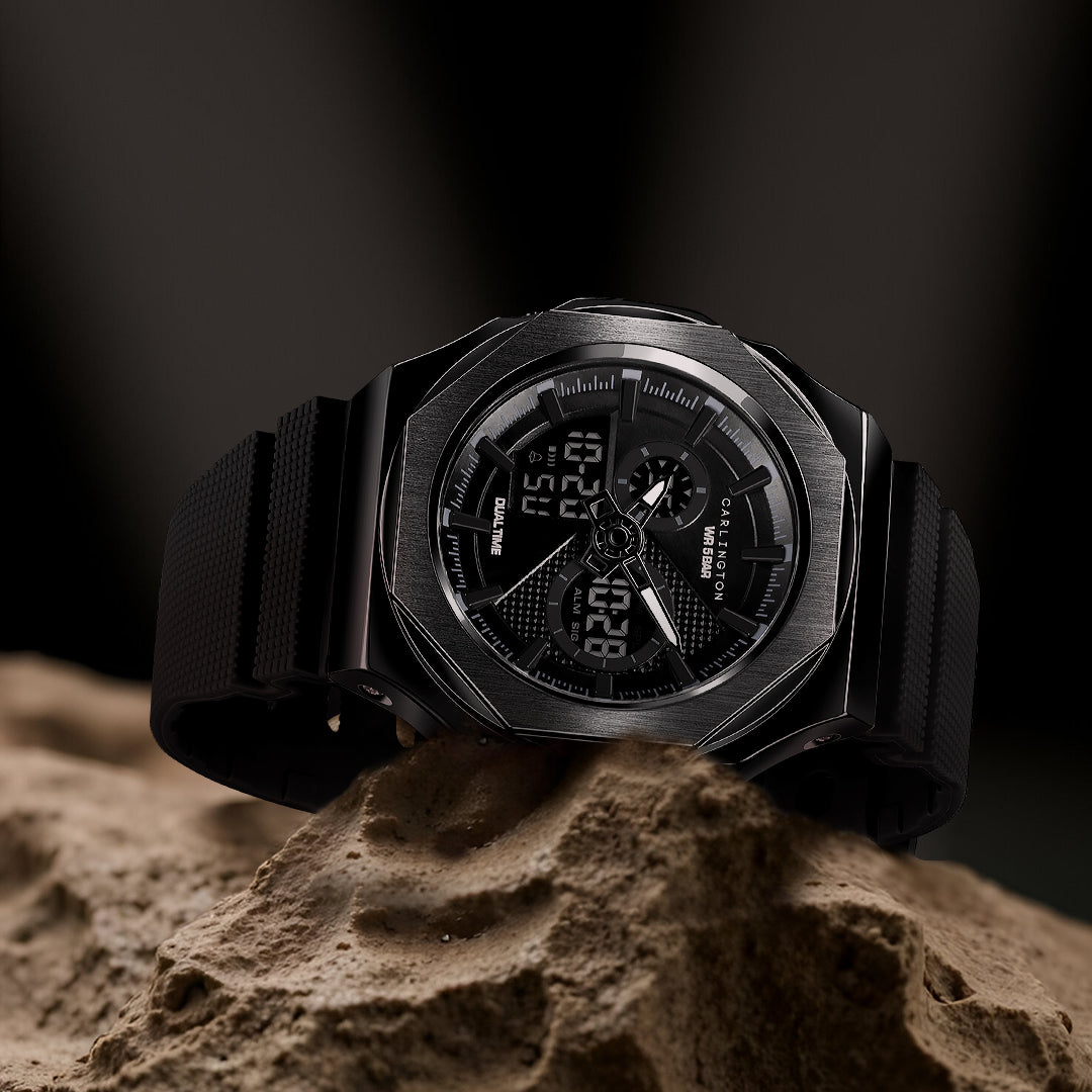 Carlington Velocity Series Analog-Digital Sports Watches for Men and Boys with Alarm, Stopwatch, Backlit Display, Dualtime, Silicone Rubber Strap, Water & Shock Resiatant - CT_8102