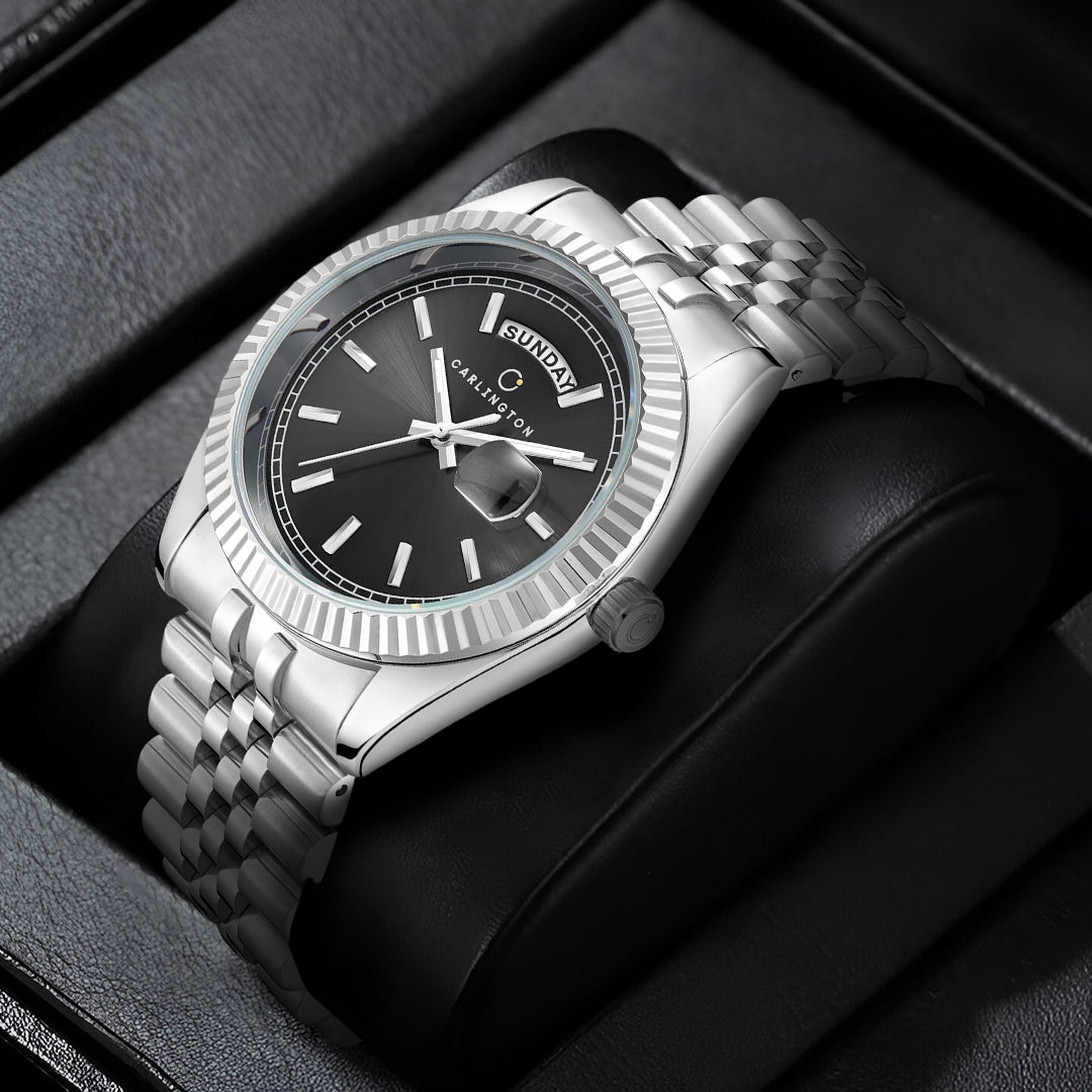 Carlington Analog Gents Watches with Stainless Steel Chain Strap | Day and Date Display | Premium Gift Watches for Men – Stylish Casual & Formal Wrist Watch - CT 8888