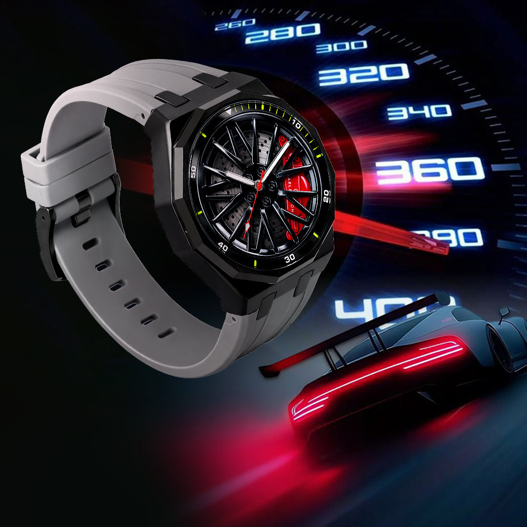 Carlington Nitro Series Analog Watches for Men | Unique Wheel Dial Design | Premium Silicone Strap | Stylish Sports Look | Quartz Movement Wrist Watches for Boys & Men_CT-7277 Grey