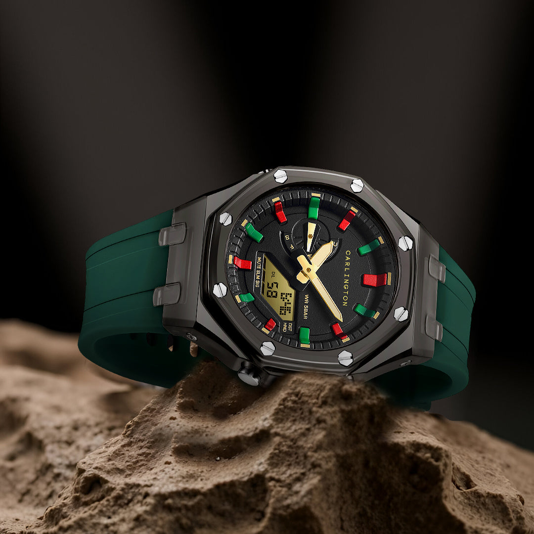 Carlington Velocity Series Analog-Digital Sports Watches for Men and Boys with Alarm, Stopwatch, Backlit Display, Dualtime, Silicone Rubber Strap, Water & Shock Resiatant - CT_8088