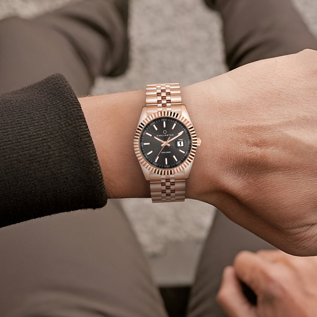 Carlington Exclusive Series 8811 Rose Black Men + 8811 Rose Black Women Analog Wrist Watch For couple