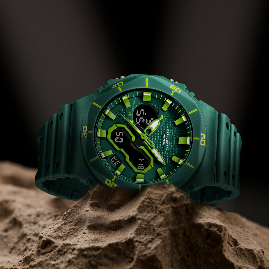 Carlington Velocity Series Analog-Digital Sports Watches for Men and Boys with Alarm, Stopwatch, Backlit Display, Dualtime, Silicone Rubber Strap, Water & Shock Resiatant - CT_8120