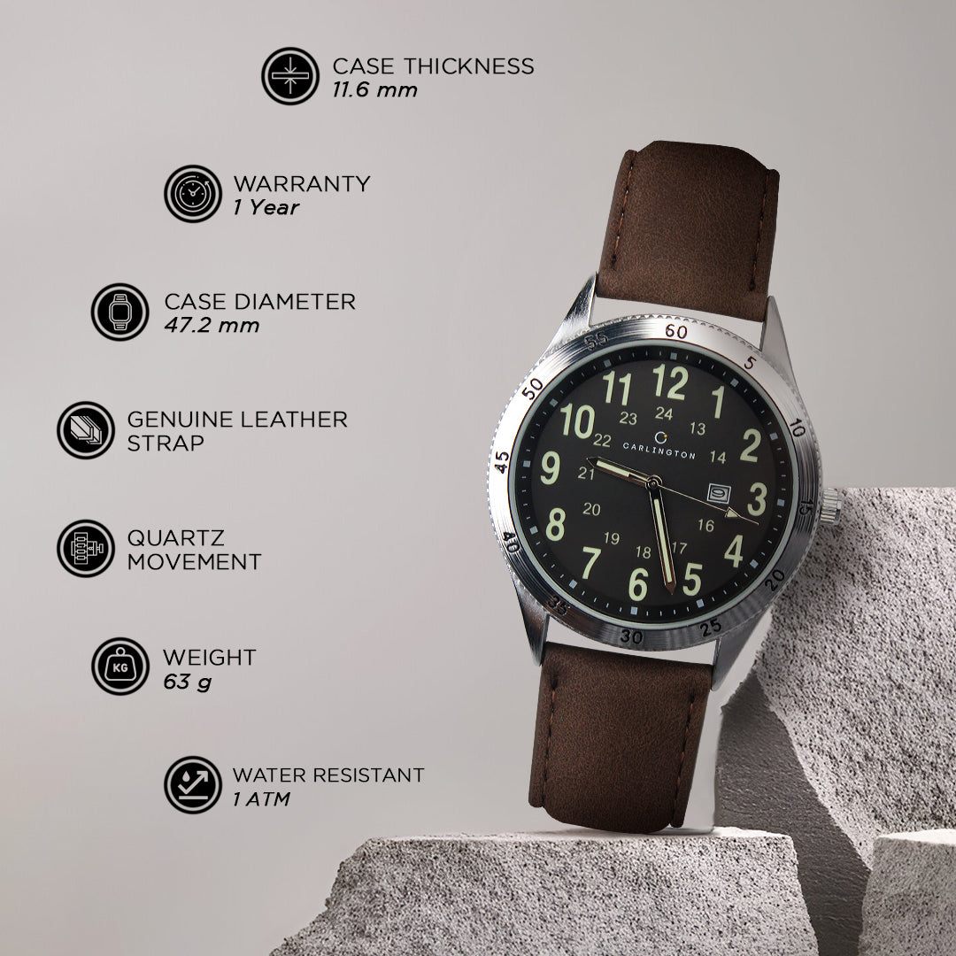 Carlington Aristocrat Series Analog Date Watches for Men with Premium Leather Strap - CT 1076