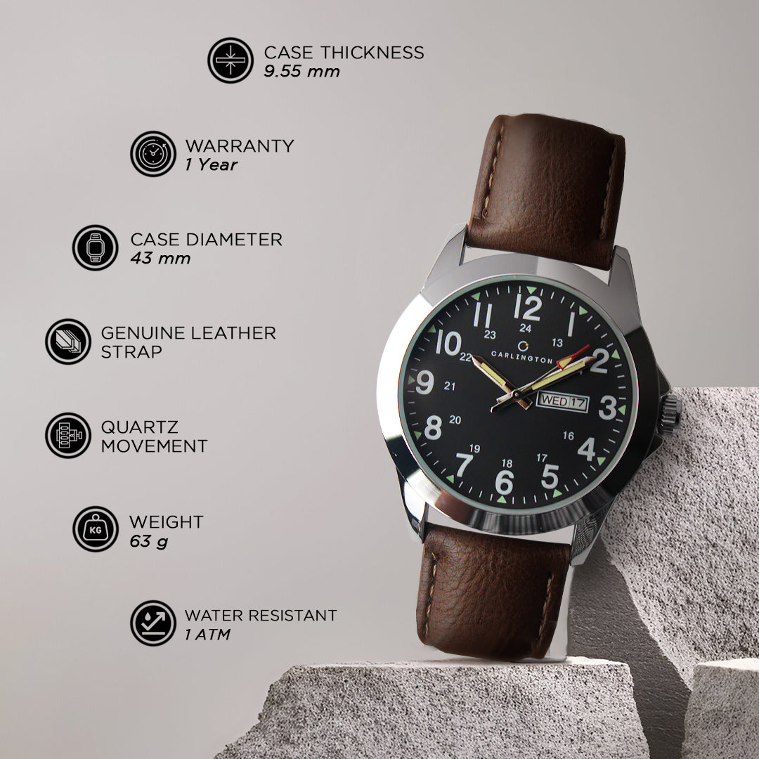 Carlington Aristocrat Series Analog Day & Date Watches for Men with Premium Leather Strap - CT 1073
