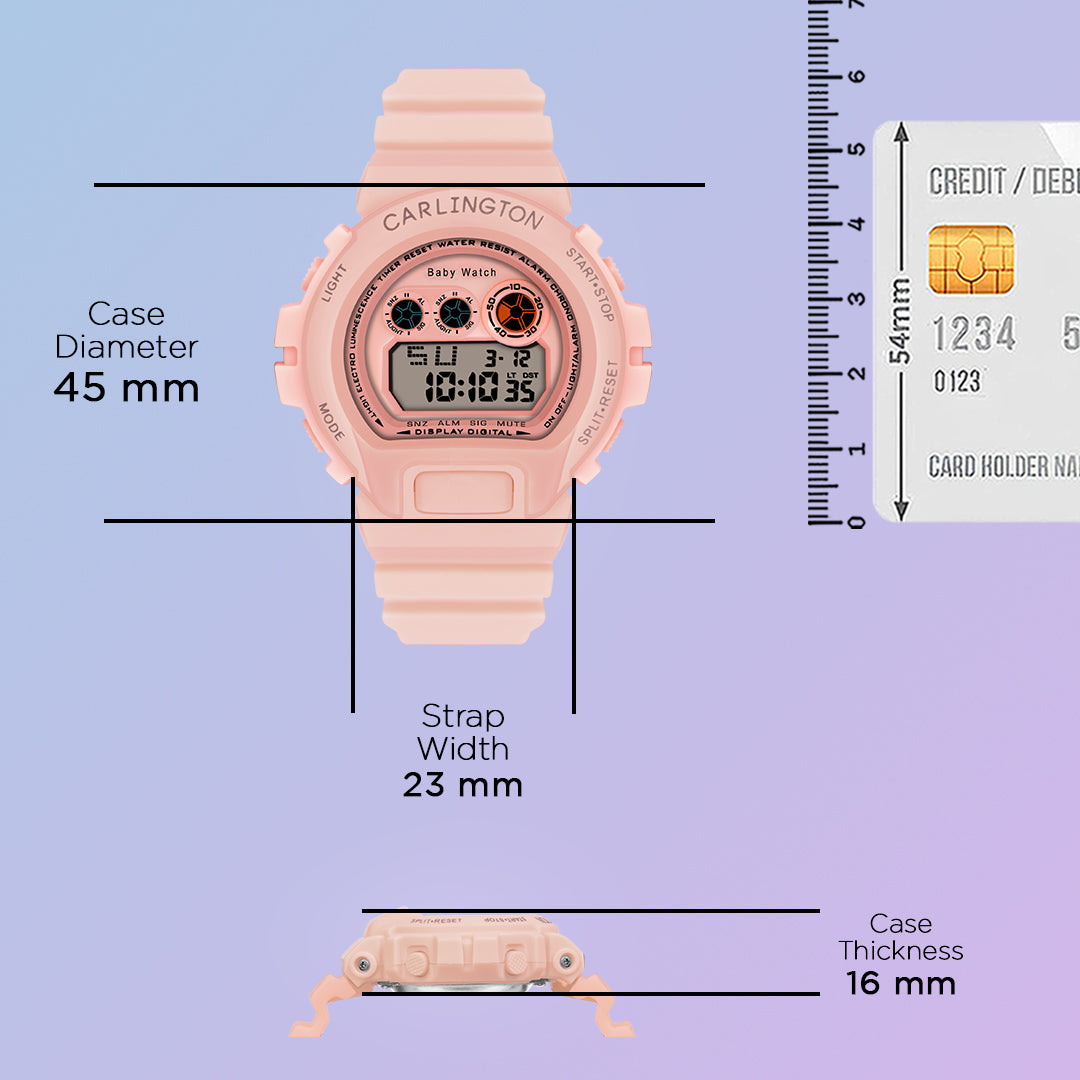Carlington Kids Digital Watch for Boys and Girls Age 2 to 14 Years Pink Green Black Colour Band with Alarm and Date Display - CT_717