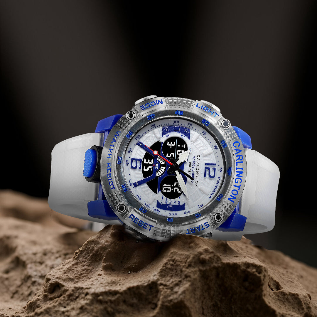 Carlington Velocity Series Analog-Digital Sports Watches for Men and Boys with Alarm, Stopwatch, Backlit Display, Dualtime, Silicone Rubber Strap, Water & Shock Resiatant - CT_8058