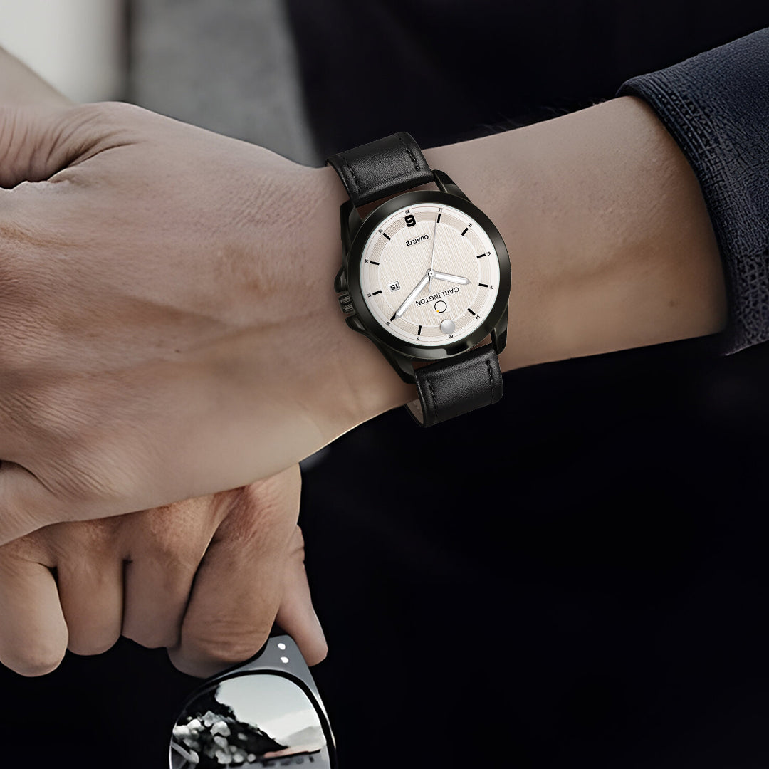 Carlington Elite Gents Water Resistant Genuine Leather Strap With Date Display