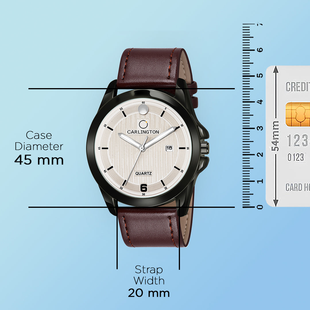 Carlington Elite Gents Water Resistant Genuine Leather Strap With Date Display