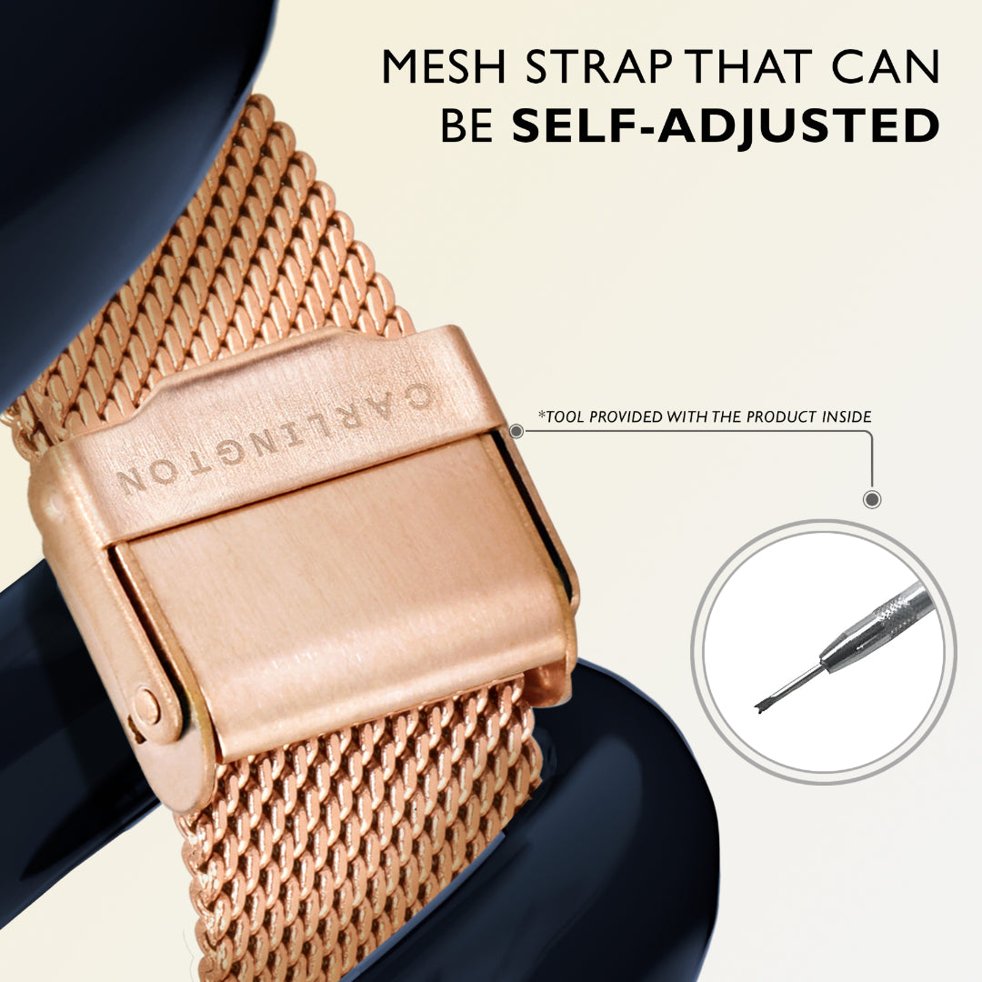 Carlington Elite Ladies Self Adjustable Mesh Strap Water Resistant Analog Watch - For Women CT2005 RoseBlack