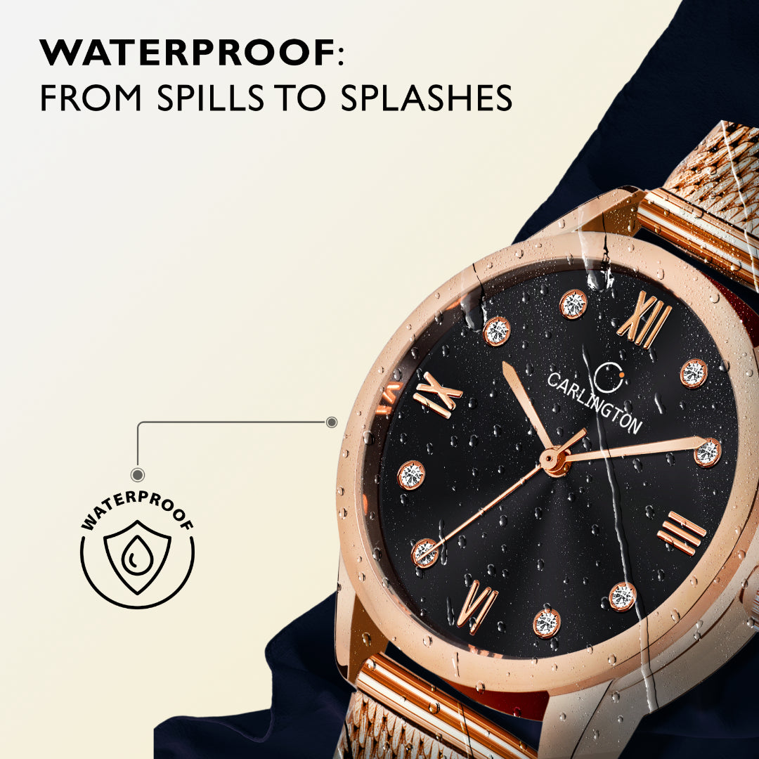 Carlington Elite Ladies Self Adjustable Mesh Strap Water Resistant Analog Watch - For Women CT2005 RoseBlack