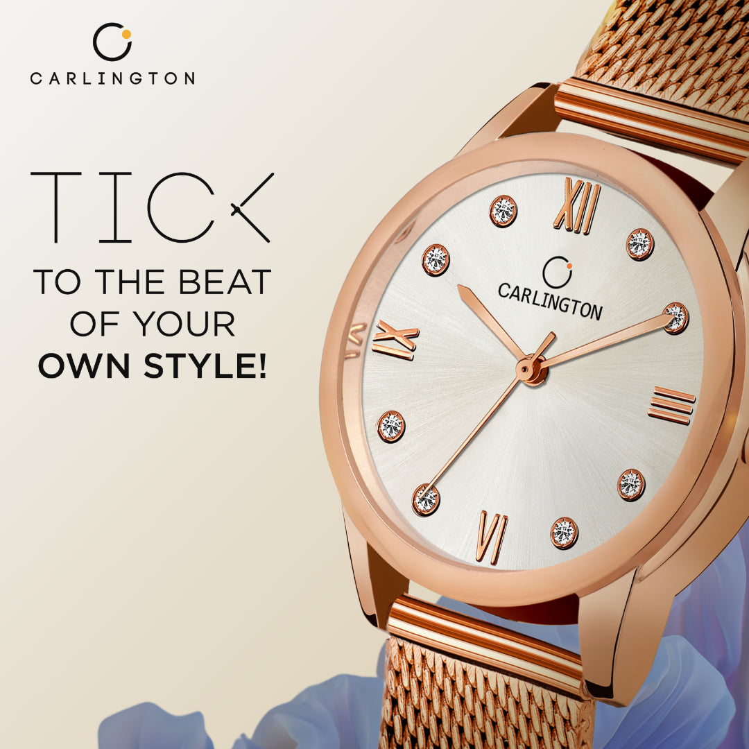 Carlington Elite Ladies Self Adjustable Mesh Strap Water Resistant Analog Watch - For Women CT2005 RoseWhite