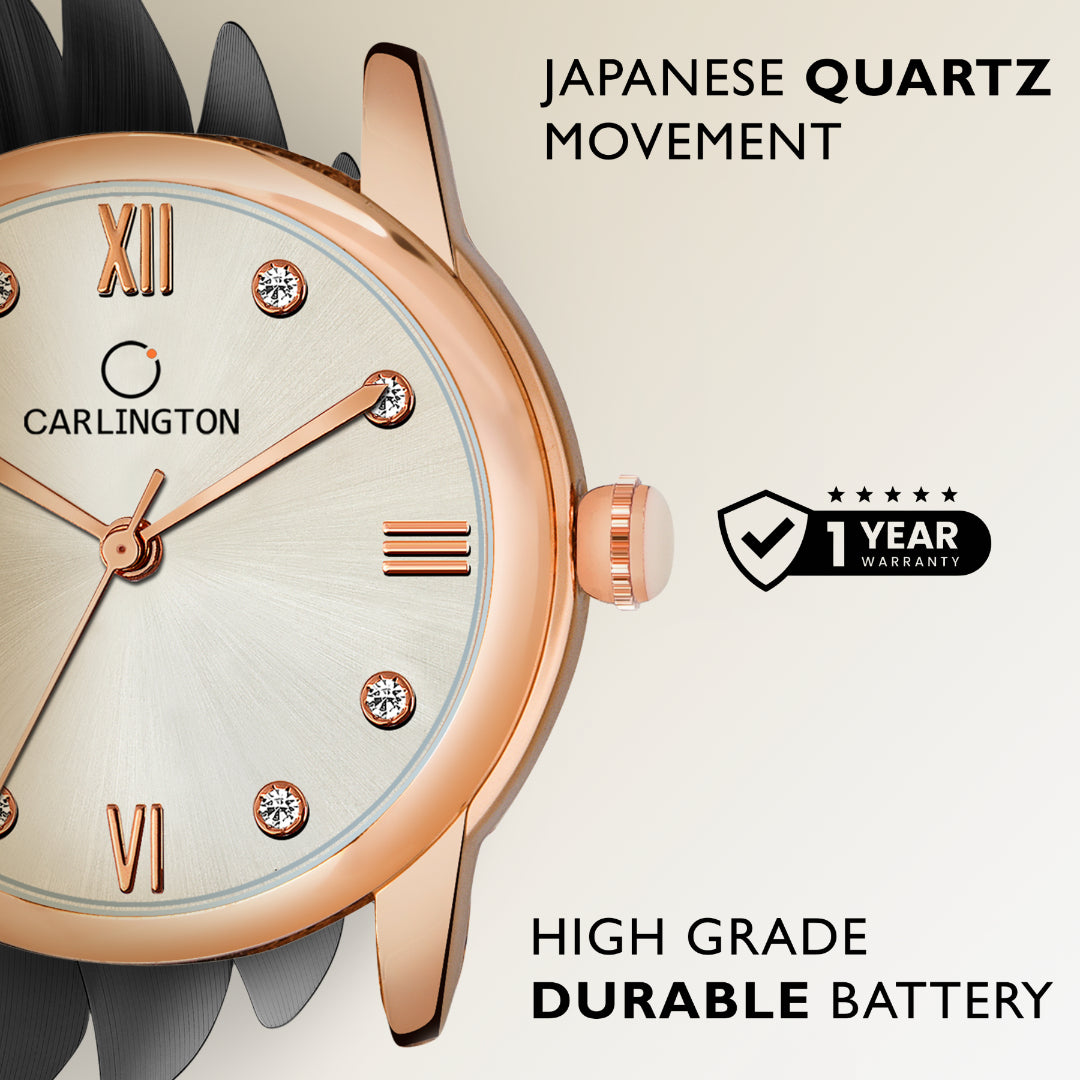 Carlington Elite Ladies Self Adjustable Mesh Strap Water Resistant Analog Watch - For Women CT2005 RoseWhite